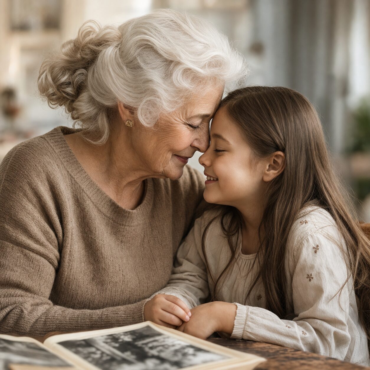 Grand-mère et enfant partageant un moment tendre