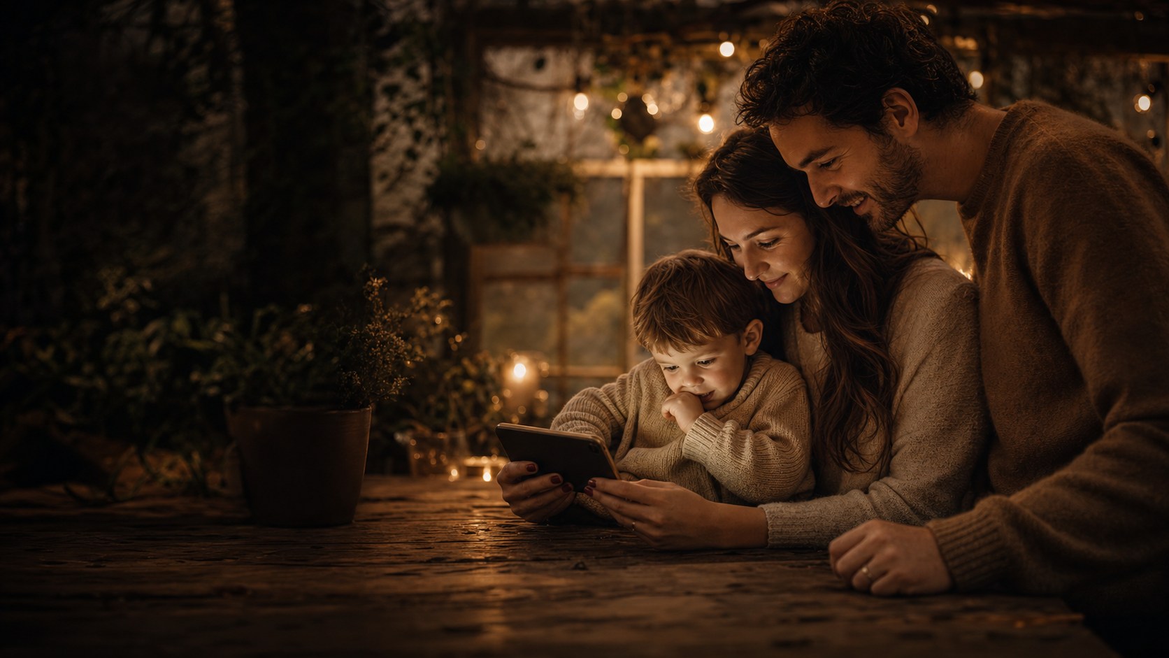 Une famille regarde ses souvenirs ensemble