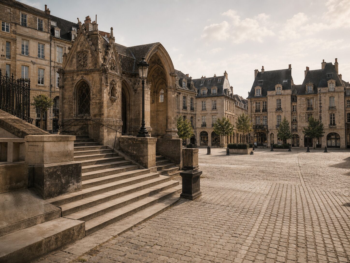 Architecture historique et place pavée à Reims