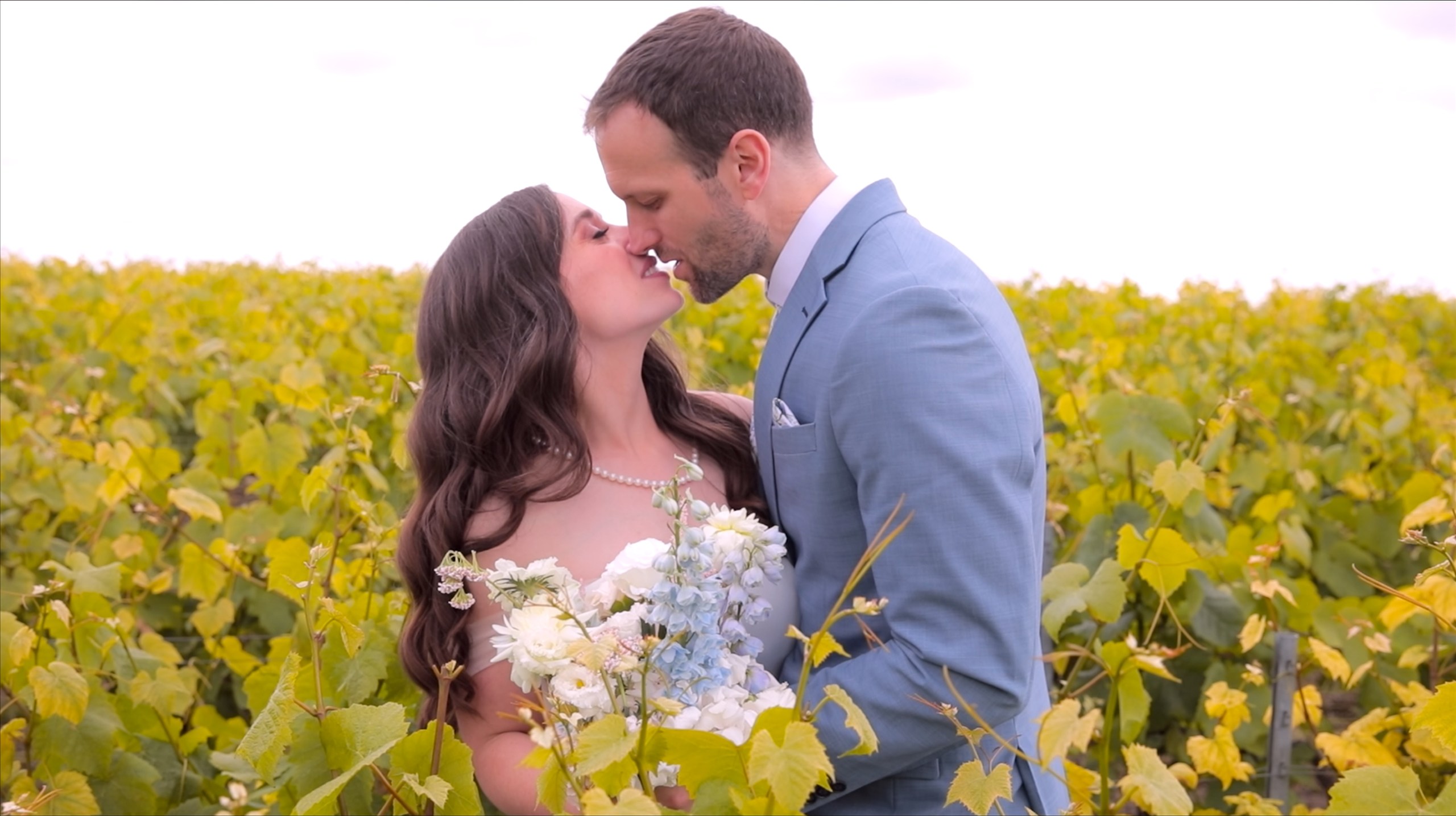 Couple de mariés dans les vignes de Champagne près de Reims